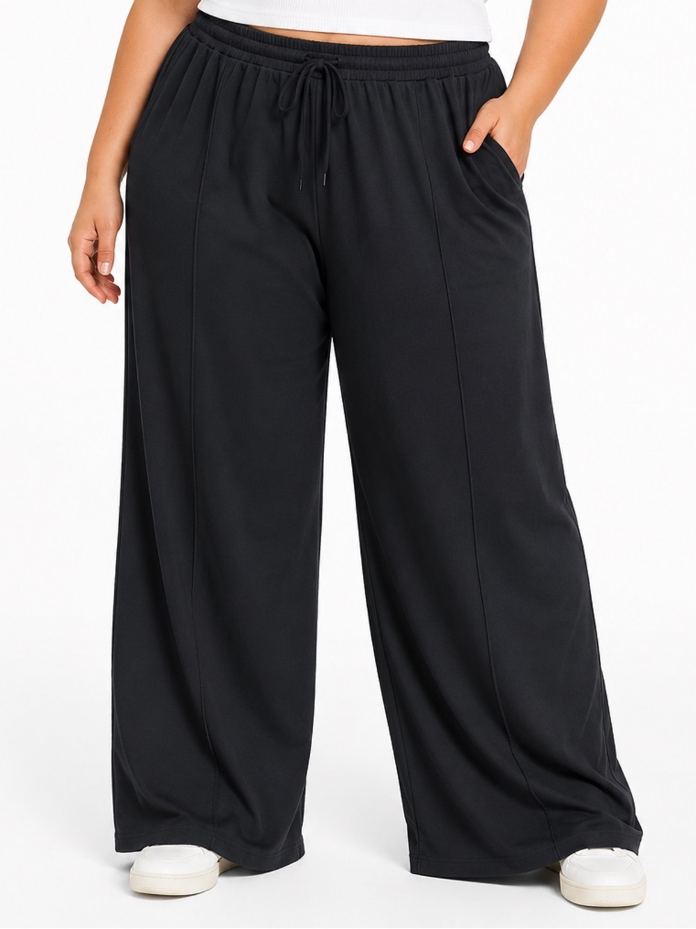 Cider Ribbed Wide Leg Black Lounge Pants 3XL | Drawstring Stretch